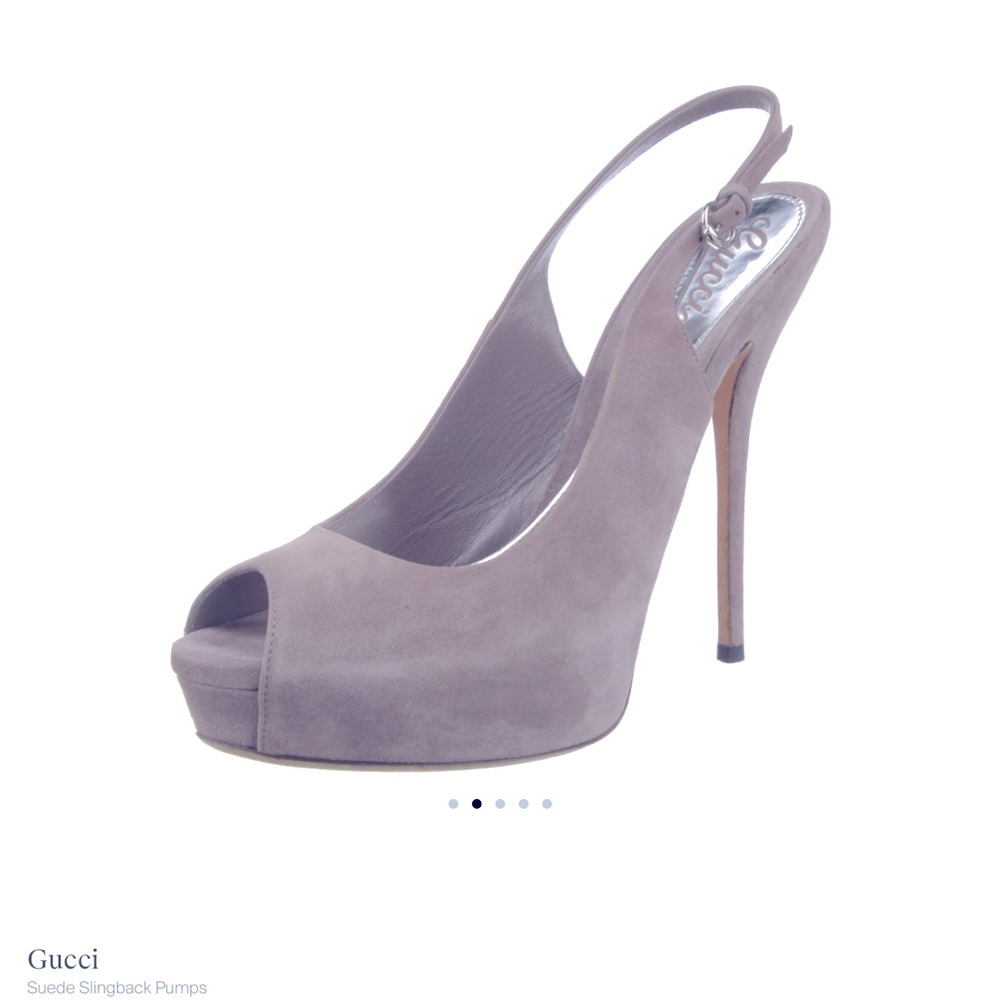 GUCCI Grey Suede Slingback Platform Pumps